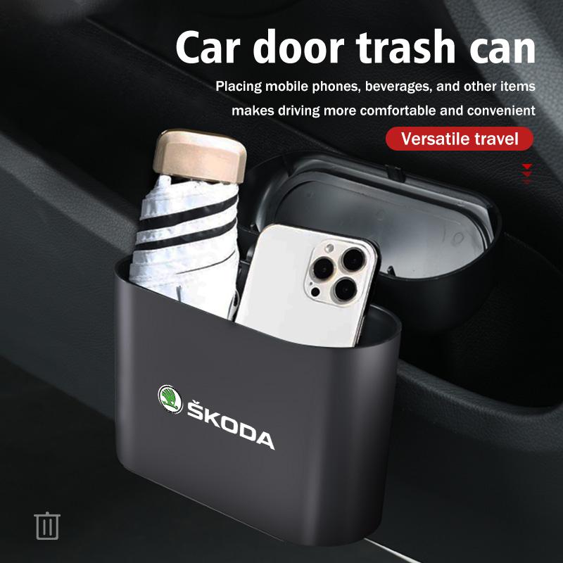 VIJT4 For Skoda Car Hanging Trash Bin Storage Box Auto Accessories Kamiq MK3 Roomster Rapid Kodiaq Karoq Fabia Enyaq