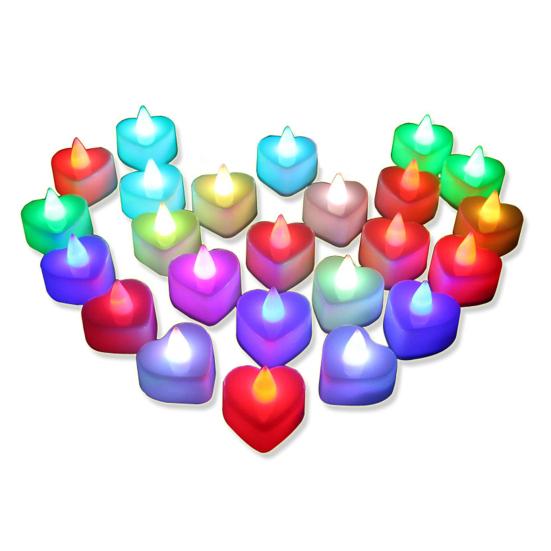 24 шт. светодиодных чайных свечей в форме сердца, беспламенные мерцающие свечи, электрические чайные свечи на батарейках для Дня святого Валентина