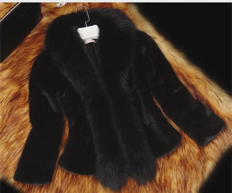 New Women's Short Faux Fur Jacket with Rex Rabbit & Fox Fur Collar, Slim Fit