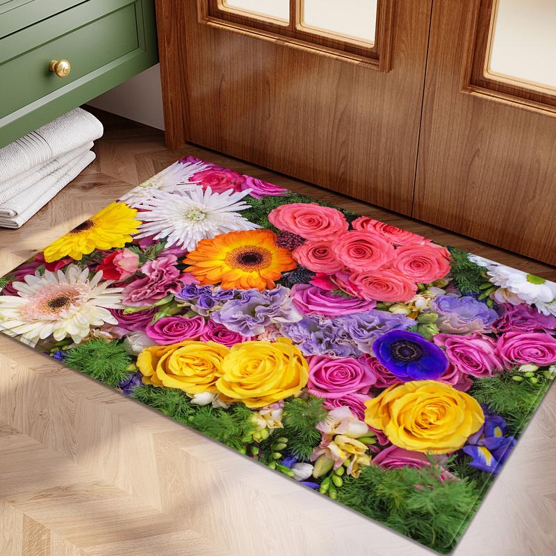 3D красочные цветы фланелевый коврик для двери латексный противоскользящий впитывающий коврик для прикроватной тумбочки