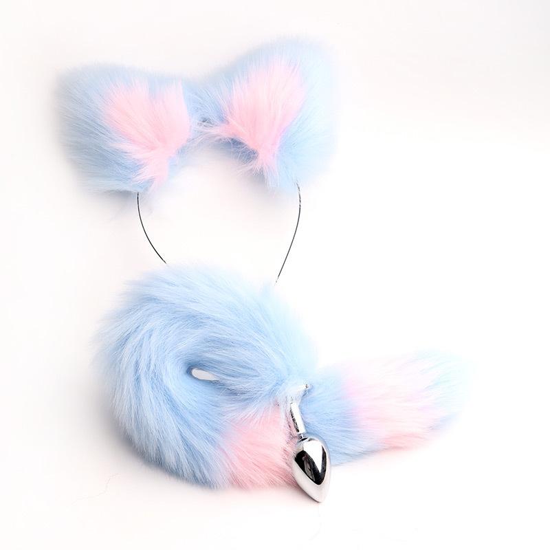 Anal Sex Toys Set Sexy Plush Cat Ear Headband Tail Plug Includes Butt Plug Ear Clip for Couple Training Fox Tail Bondage Gear