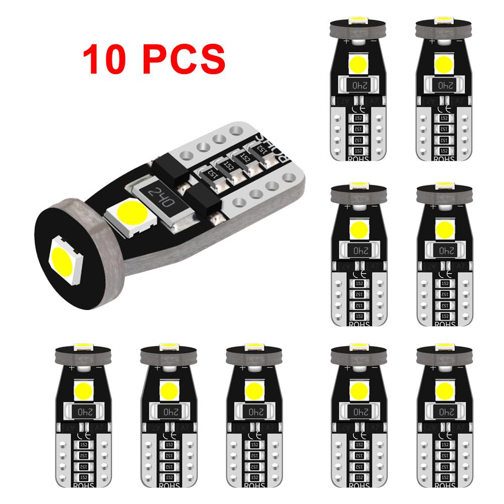 10X T10 Led W5W Car Led Bulbs 3030 6000K Canbus White Car Outline Light Signal Lamp Dome Reading License Plate Light Auto Interior Lights 12V