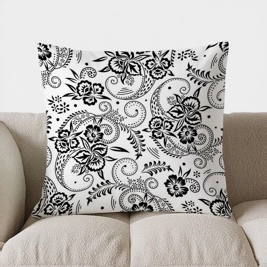 Blue White Floral Mandala Pattern Doublesided Printed pillow cover Short plush Suitable living room sofas throw cushion cover