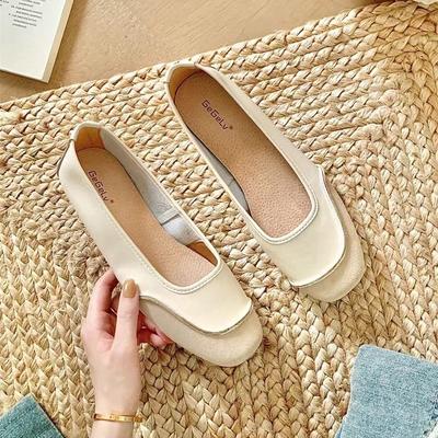 Одиночные туфли Кожаные женские туфли Плоские туфли