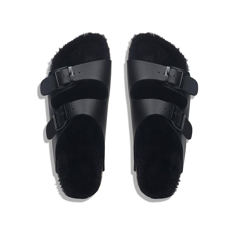 2024 зимние теплые шерстяные кашемировые пробковые тапочки сандалии повседневные сабо с двойной пряжкой сандалии женские мужские тапочки большие размеры 35-45