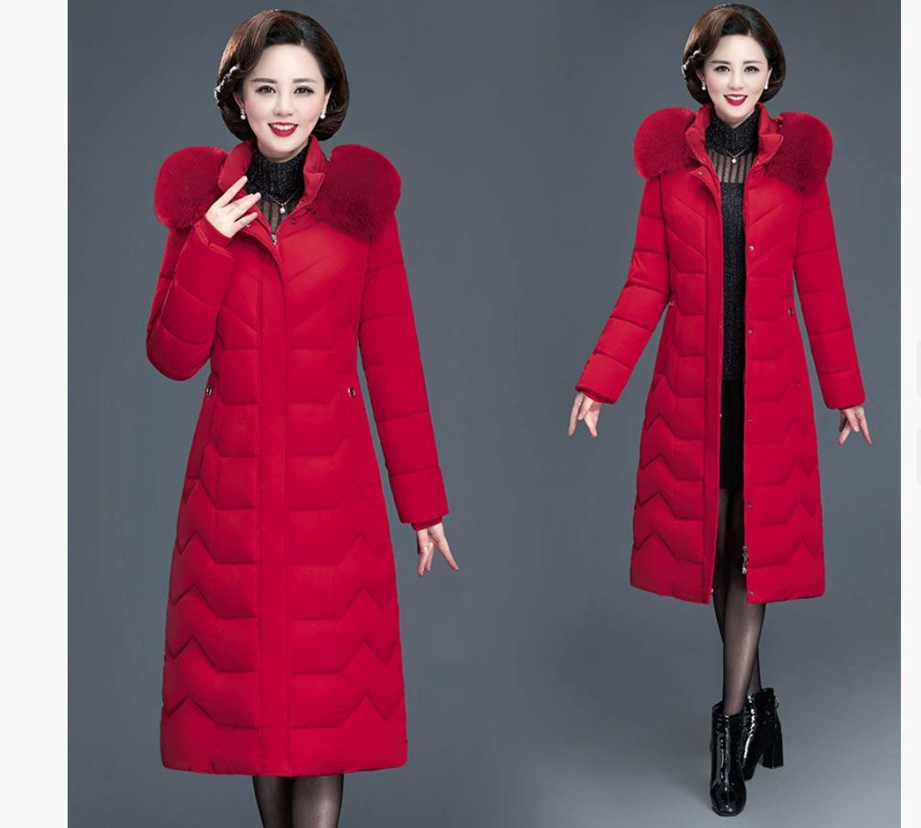 Middle-aged and elderly down cotton-padded clothes, women's large size thickened long over-knee mother jacket, new winter cotton-padded jacket