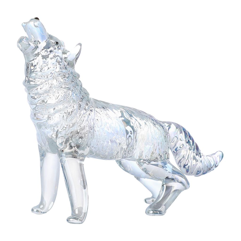 Статуэтка волка из хрустального стекла, воющая статуэтка волка, ручная стеклянная скульптура животного, коллекционное пресс-папье