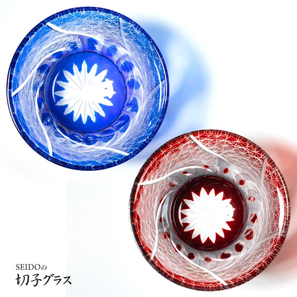SEIDO Kiriko Glass Pair Rocks Old Shochu Сделано в высококачественном наборе Paulownia 240 мл, стекло, стекло, стекло, Япония, коробка, (Хризантема Цунаги)