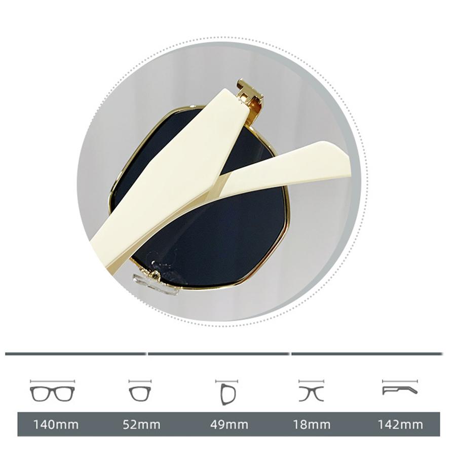 Золотые многоугольные металлические солнцезащитные очки с коричневыми неполяризованными линзами