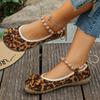 Spring and Autumn New Leopard Print Round Head Flat-soled Single Shoes Retro Beaded Shallow Mouth Large Size Casual Versatile Women's Shoes