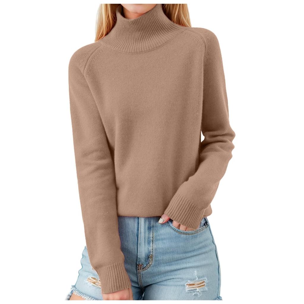 Women's Pullover Long Sleeve Knitted Casual Loose Plain Tops Stand-Up Collar Long Sleeve Winter Casual Sweatshirt Casual Turtleneck Sweater