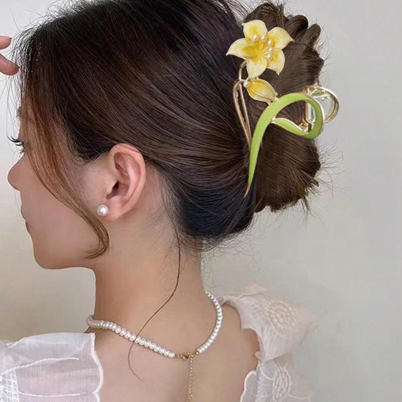 1 шт. Женская разноцветная заколка для волос из сплава в форме цветка и листа с искусственным жемчугом, подходит для повседневного использования, в стиле бохо, на День святого Валентина, летние заколки-крабы