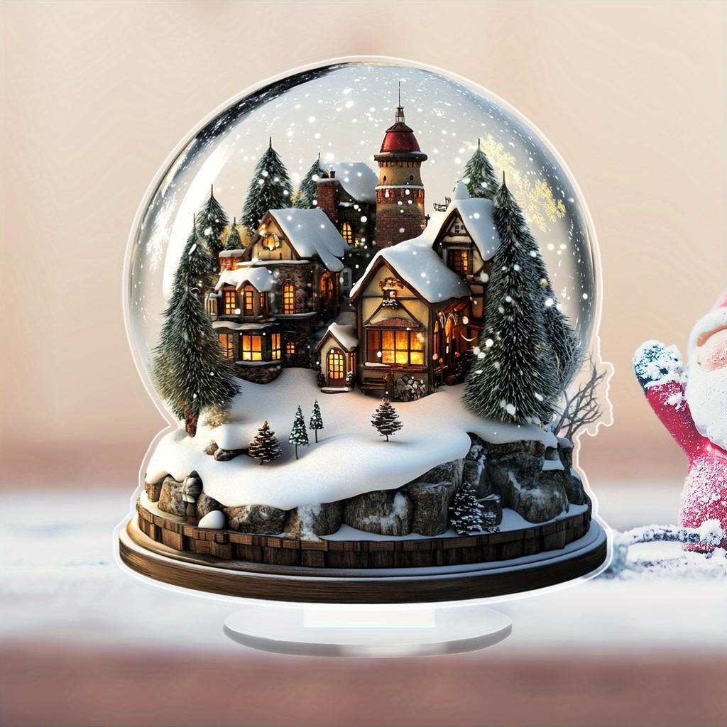 8 дюймов 2D Красочная Рождественская Снежная хижина Акриловое Настольное Украшение Семейная Деревня Миниатюрная Статуэтка Подарок на Тему Праздничного Дома
