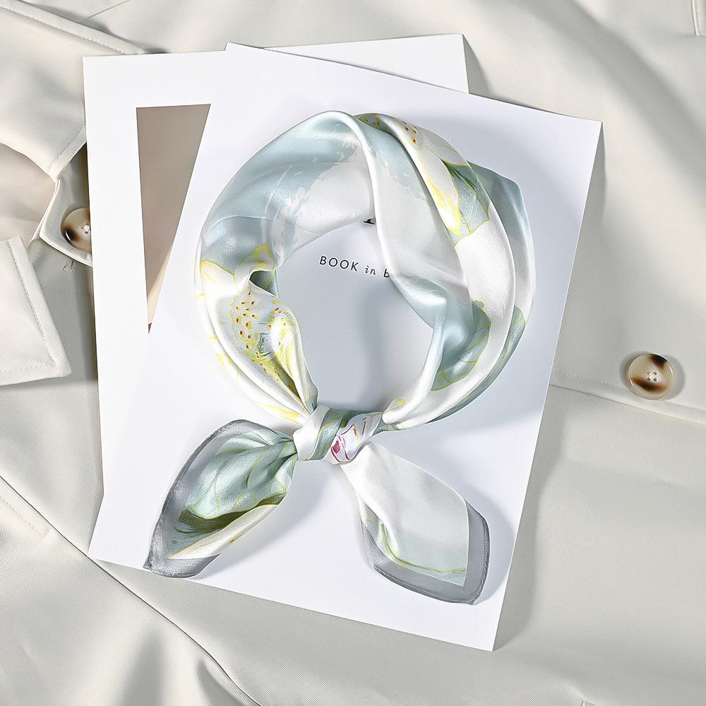 53x53cm 100% Mulberry Silk Scarf Luxury Square Hair Bandana Elegant Head Wrap Neckerchief Sunscreen Shawl for Women