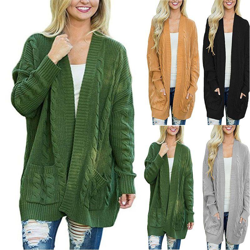 Warm And Chunky Knit Women Cardigan Sleeve Casual Sweater Outwear