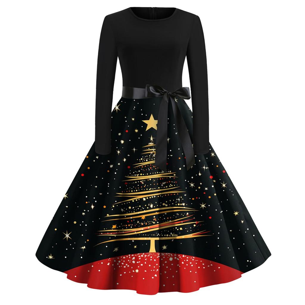 Женское повседневное и модное винтажное платье с круглым вырезом и принтом