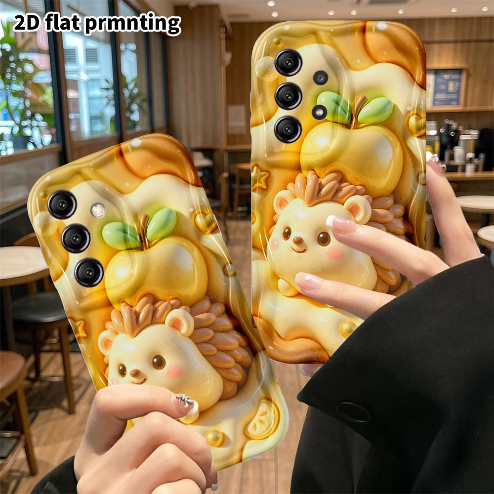 Phone Case: 2D flat design suitable for Samsung Galaxy A34 A35 M05 M06 S20 S22 S21 FE Plus 5G protective case, with a little Apple hedgehog on the bac