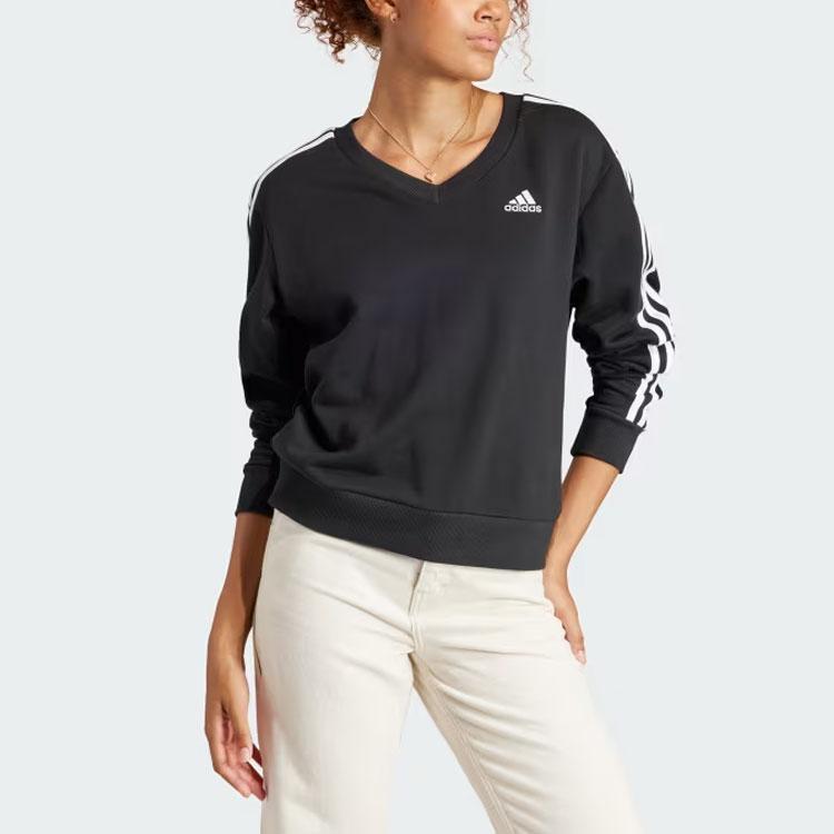 adidas Женская толстовка Essentials с 3 полосками и V-образным вырезом, черная IQ4835