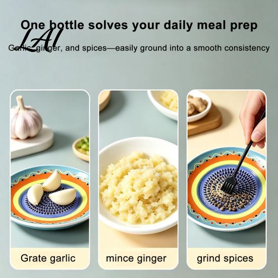 Ceramic Garlic Grater Ginger Grater 2-in-1 Manual Shredder Plate for Kitchen Cooking Flat Durable Gadget Base Easy-Clean Tool Fresh Fruit Puree And