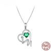 S925 Sterling Silver Delicate Green Zircon Heart Pendant Necklace Snake Intertwine Love Neck Chain for Women Fine Jewelry