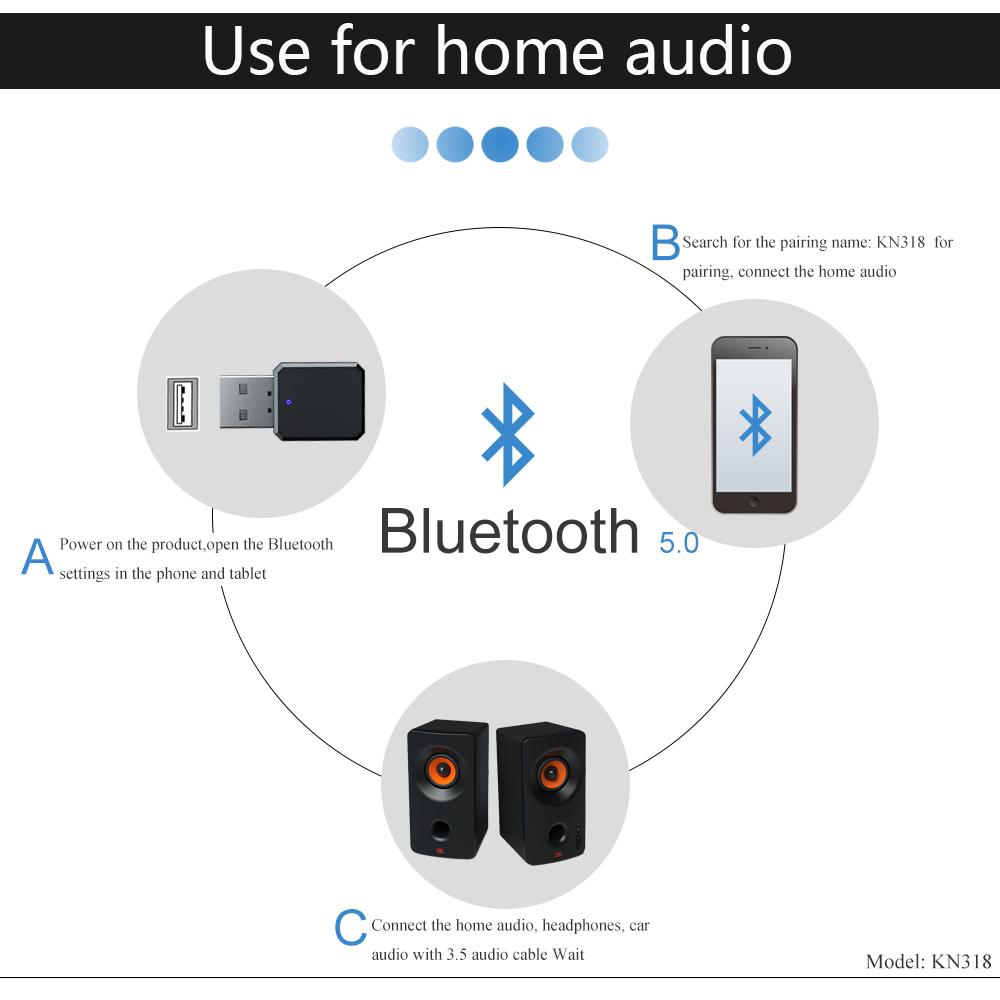 Stereo 3.5mm AUX Dual Output Bluetooth 5.1 USB Receiver Wireless Bluetooth Receiver Bluetooth Adapters AUX USB Stereo Car