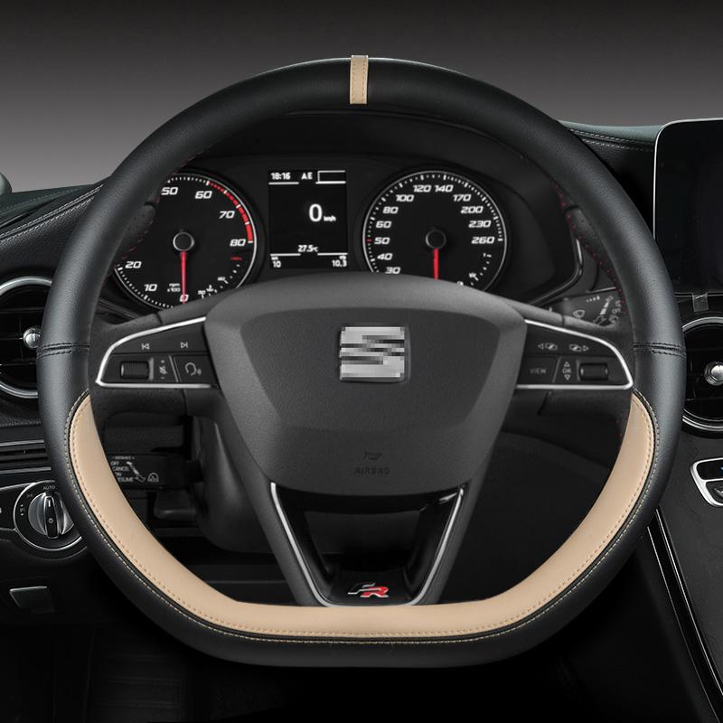 xkzh8 Microfiber Leather Car Steering Wheel Cover Non-Slip 38cm For Seat Tarraco Arona Ateca Ibiza Toledo Mii Leon Arosa Exeo ST FR