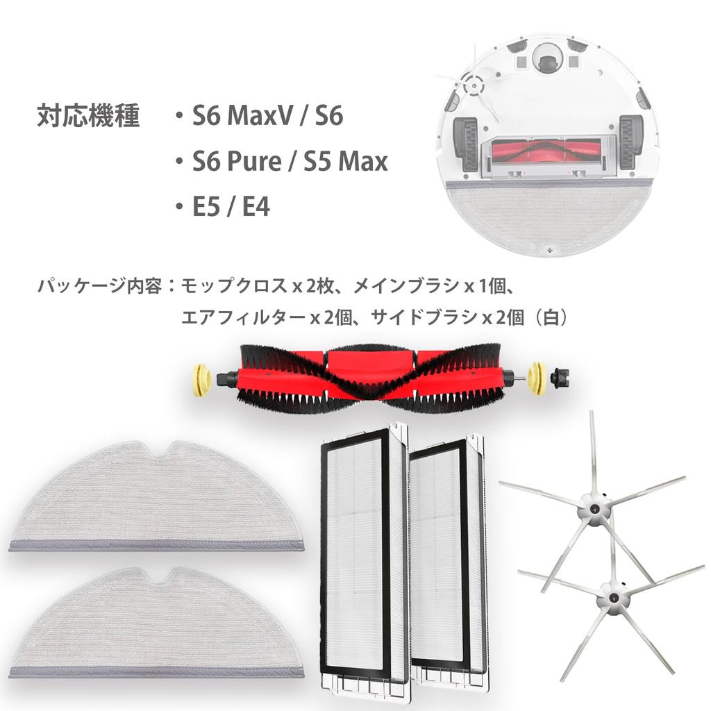 Roborock Roborock S6 MaxV S6 S6 Pure S5 Max E5 E4 Compatible Consumables Set Compatible Accessories Mop Cloth Main Brush Air Filter Side Brush / / / /
