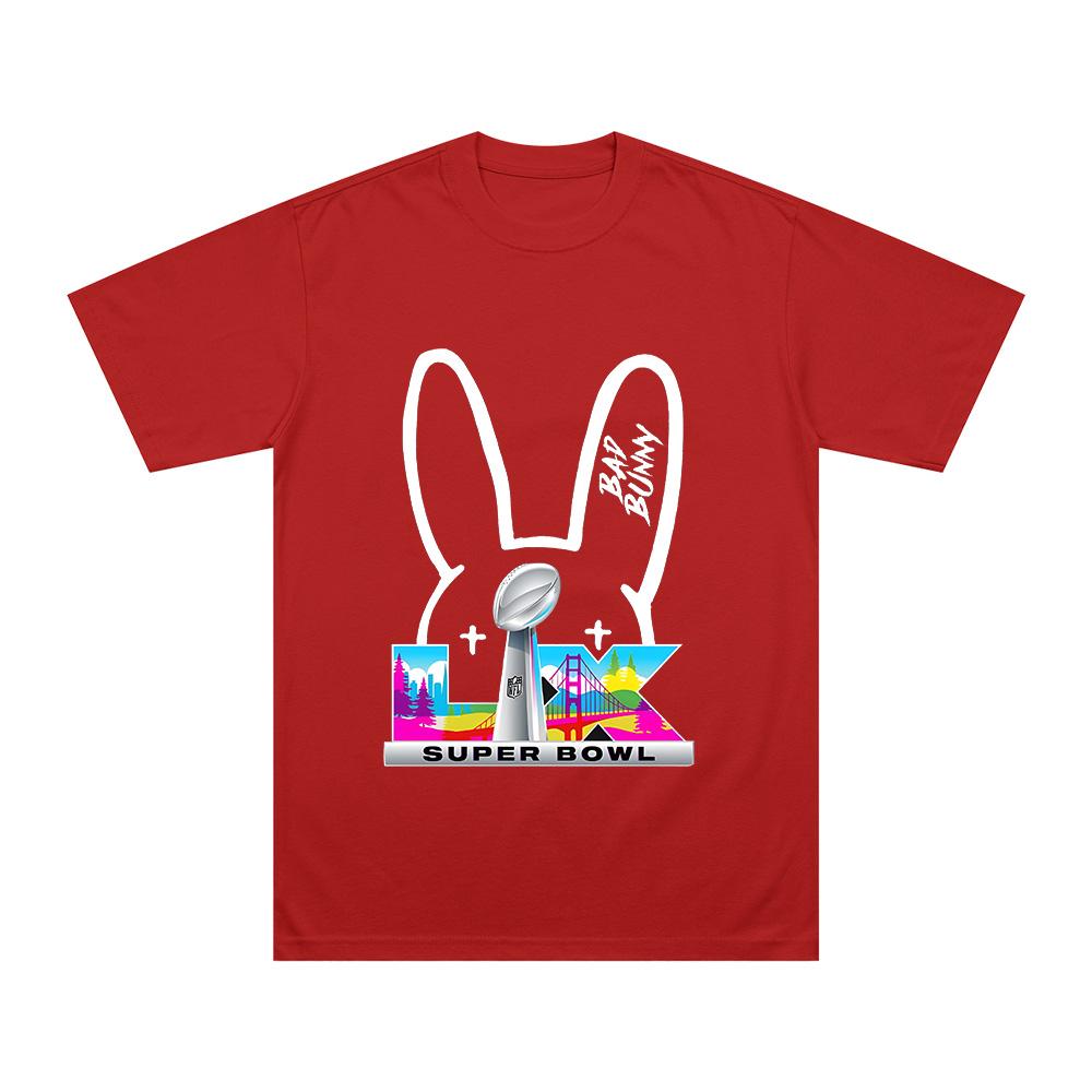 Bad Bunny Super Bowl Logo Unisex T-Shirt Women Men Fashion Short Sleeve Y2k Clothes Cotton Graphic High Quality Tees  couple matching outfits vacation