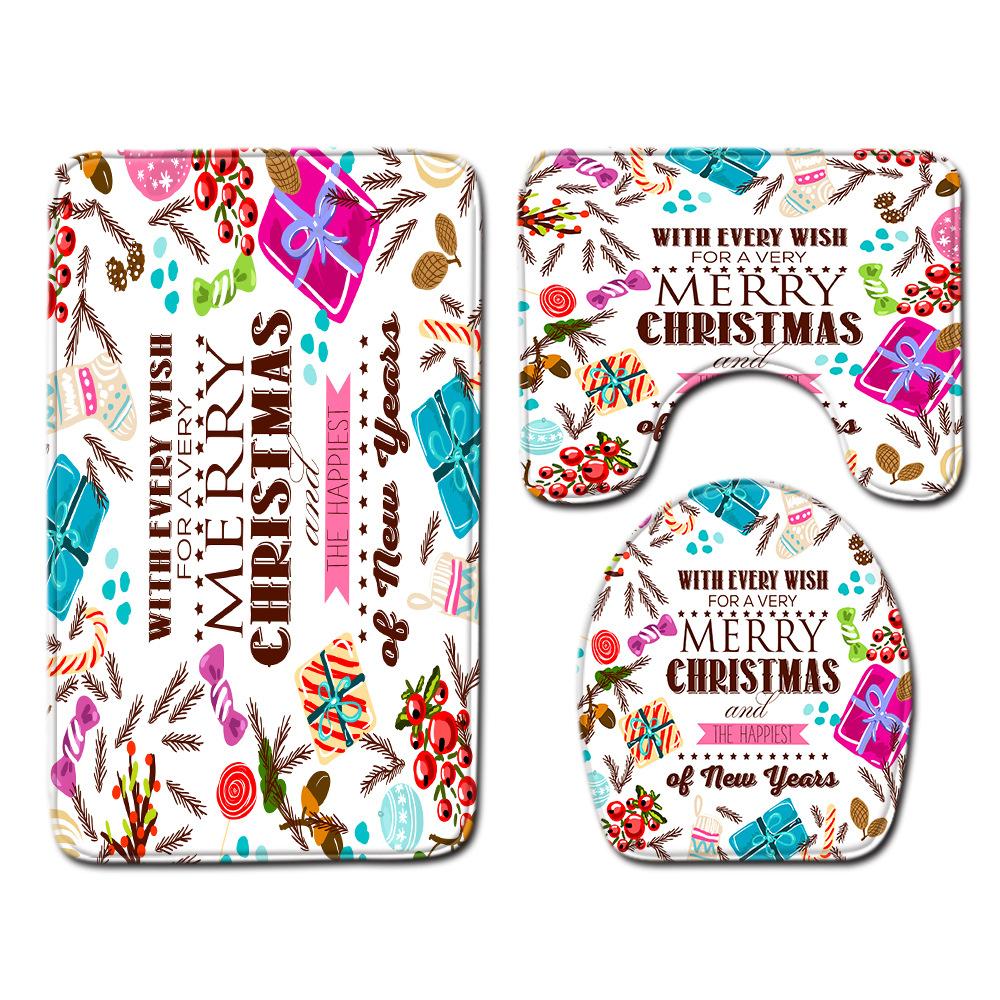 Christmas Bathroom Floor Mat Toilet Three-Piece Set