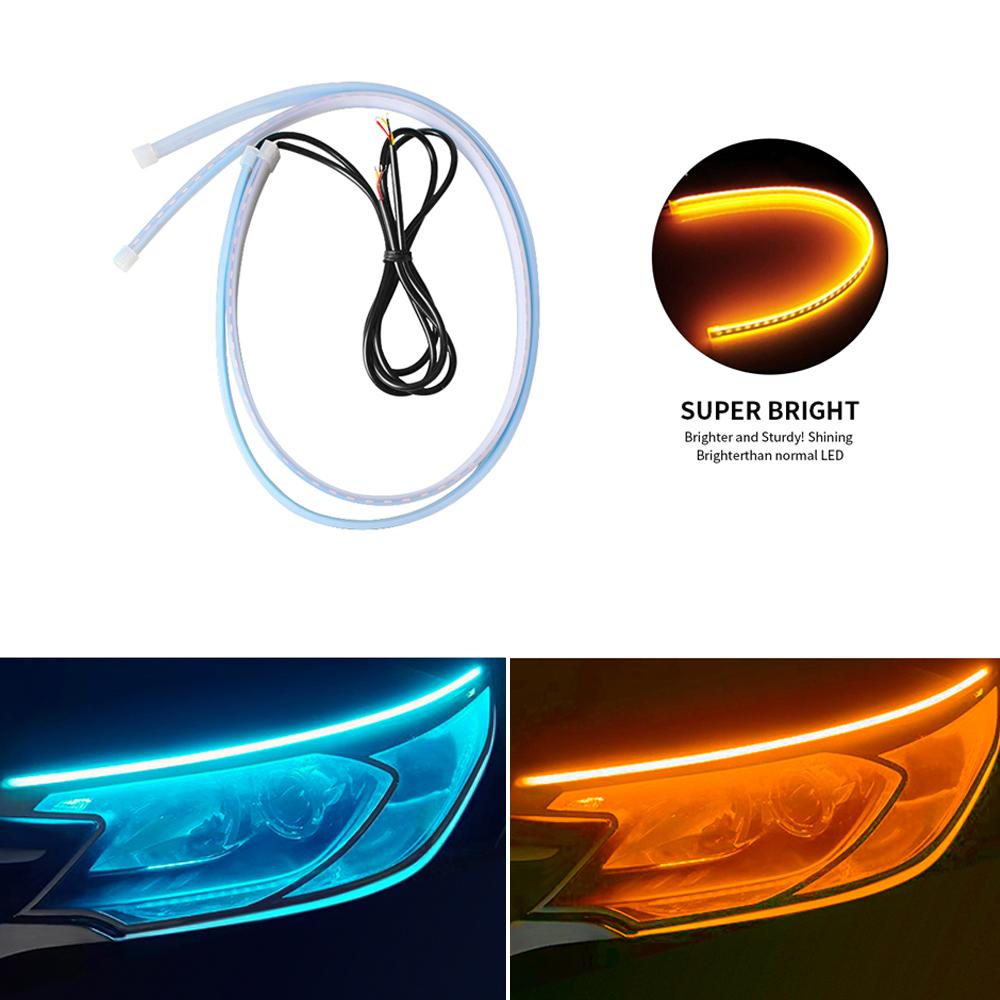 1 пара старт сканирование DRL автомобильные дневные ходовые огни гибкая водонепроницаемая светодиодная лента последовательный указатель поворота для автомобильных фар 12 В