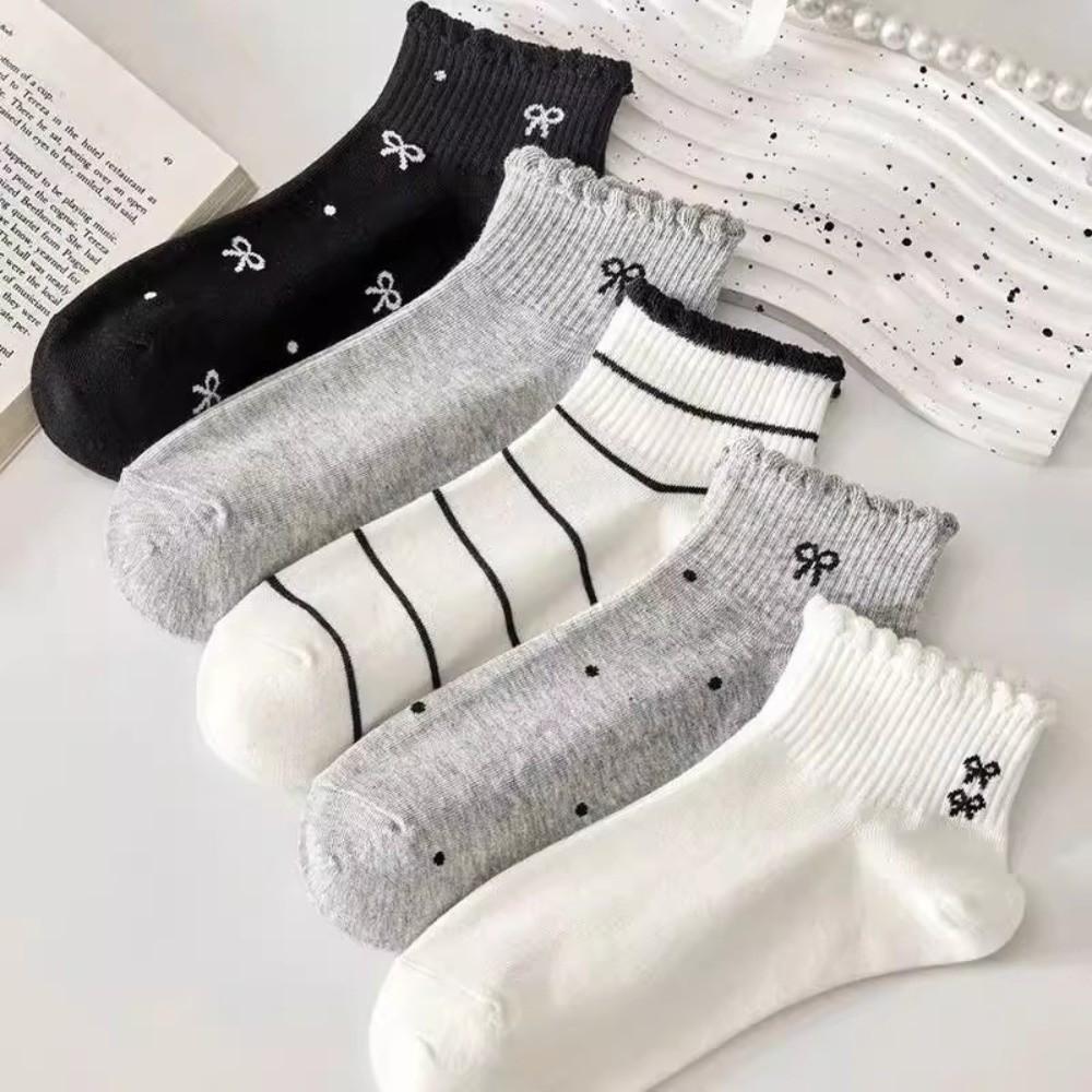 Breathable Kawaii Shallow Socks Stripe Bow Boat Socks Korean Style Short Tube Socks Warm