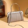New Fashion High-end Sense PU Leather Clip Bag Metal Chain Women's Evening Bag First Layer Cowhide Messenger Bag Simple Solid Color Portable Handbags