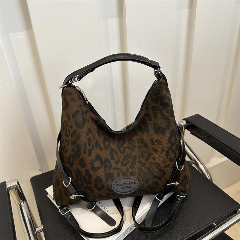 Винтажная сумка-тоут с леопардовым принтом, женская сумка-рюкзак в студенческом стиле, большая вместимость, сумка-мессенджер через плечо