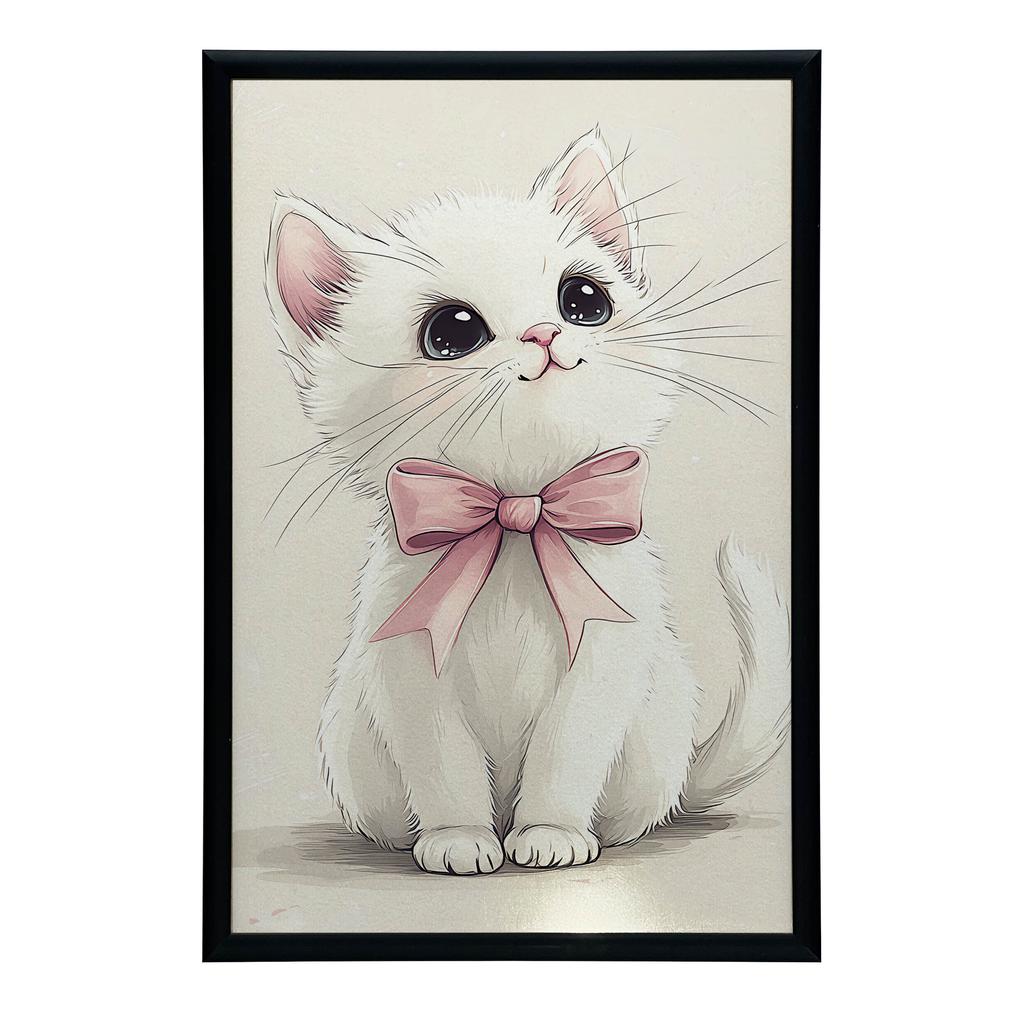 Plakat Urocza Kotek Z Różową Kokardką Plakat Urocza Kotek Z Różową Kokardką, 40X50 Cm, Rama Aluminiowa Złota, Papier Matowy 230 Gsm