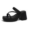 Black Thick High-heeled Sandals Women's New Summer Retro High-end Gentle Shoes