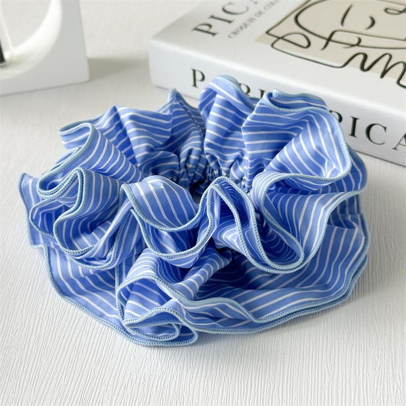 Трендовая полосатая синяя объемная многослойная резинка-скранчи головной убор корейский преувеличенный хвостик резинки для волос женские аксессуары для волос