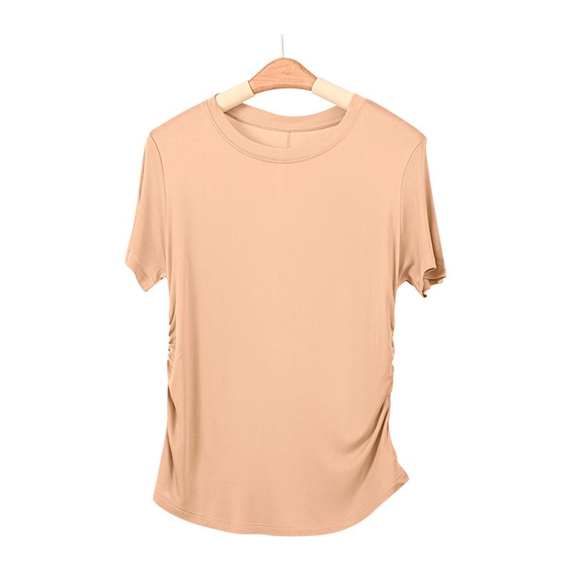 Шелковая приталенная футболка с круглым вырезом, Тутовый шелк, Базовая, Удобная, Универсальная, С коротким рукавом