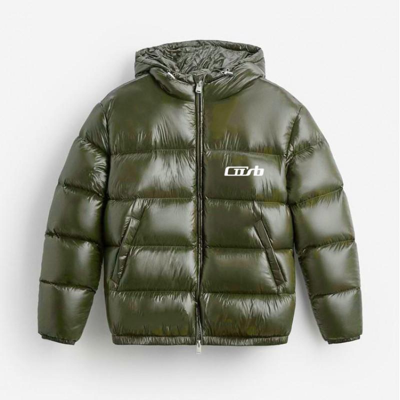 2025 Winter Thick Padded Hooded Cotton Jacket Men - European Style Letter Print Warm Coat