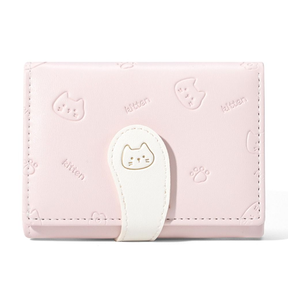 Кошелек для удостоверения личности для девочек с принтом котенка, женские сумки для денег из искусственной кожи, новый короткий милый маленький кошелек