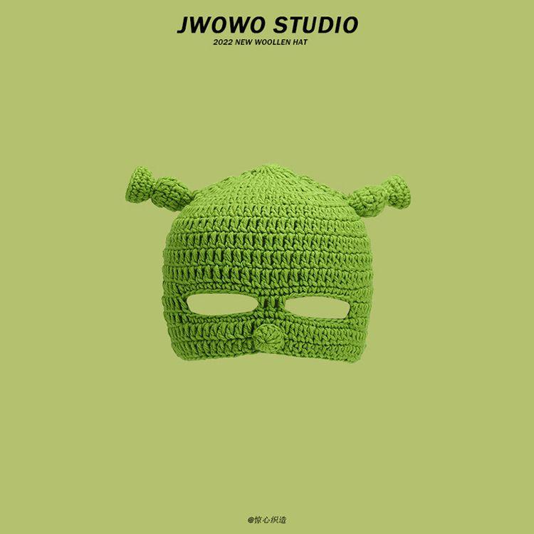 Pullover hat green female autumn and winter warm cute cartoon wool hat male