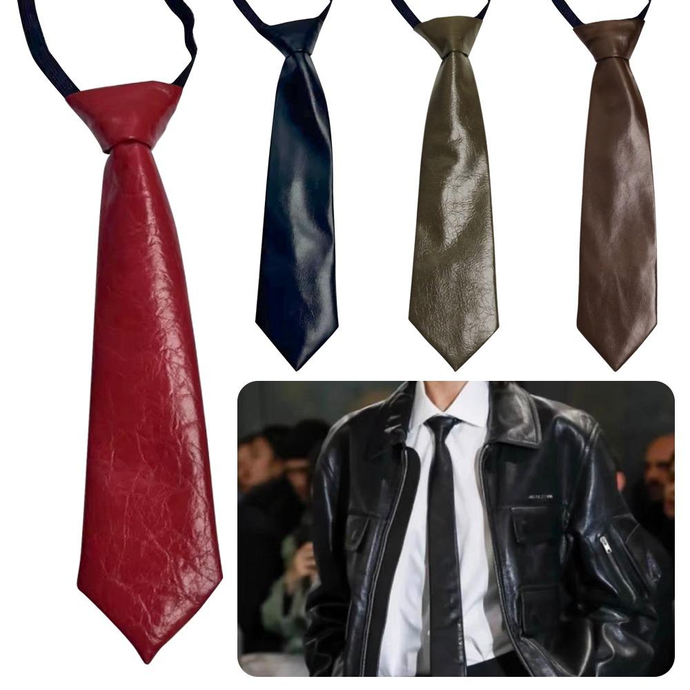 Галстуки из искусственной кожи в студенческом стиле, однотонные, ленивые, в стиле ретро, JK