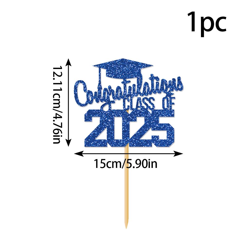 1pcs Congratulations Class of 2025 Graduation Cake Topper Glitter Congrats Grad Cap Cake Picks for Graduation Theme Party Decor