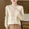 Wholesale Korean Color Button Cropped Round Neck Sweater Women Spring Autumn Versatile Knit