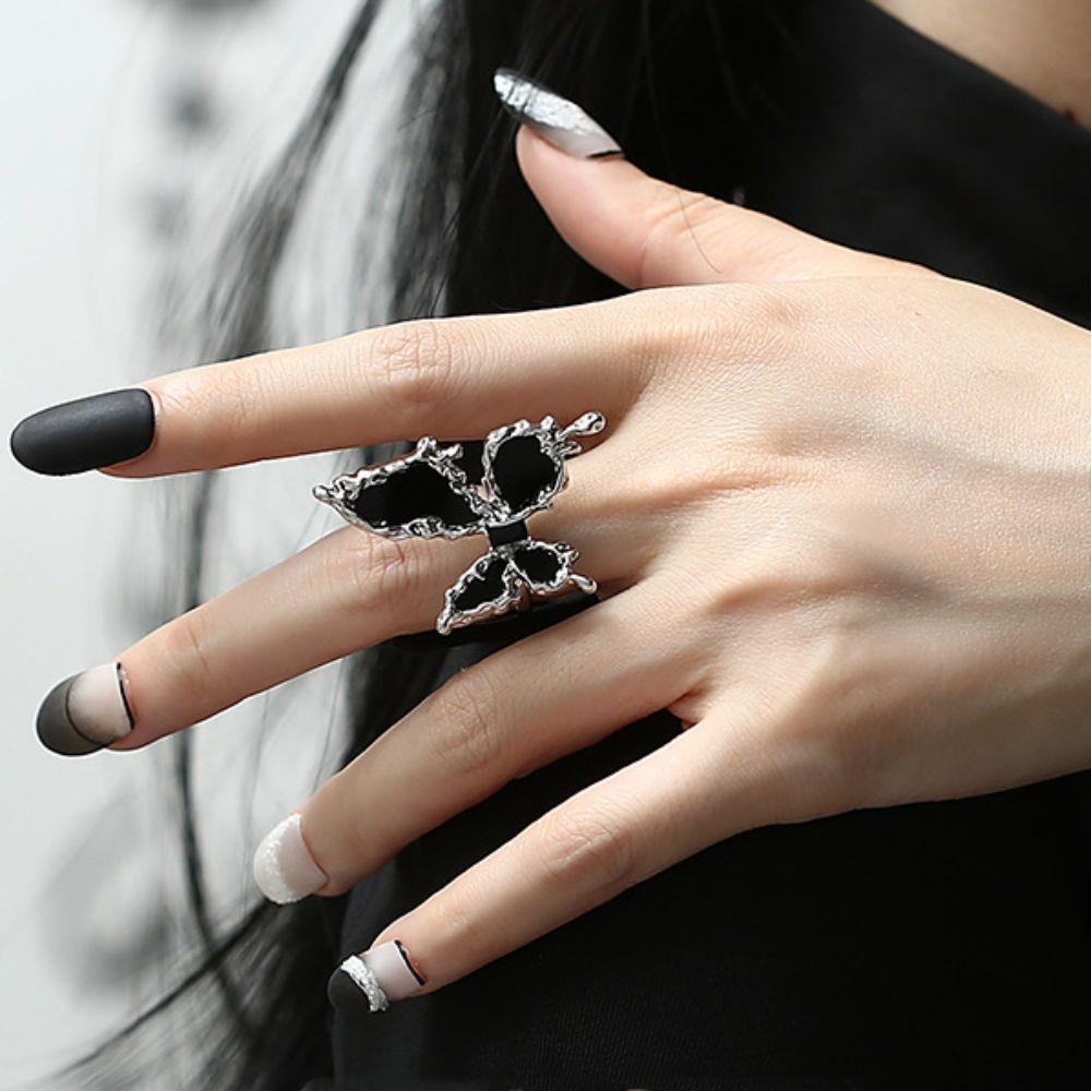Черное регулируемое кольцо на палец Exaggerate Gothic Opening Ring Dark Style Black Butterfly Ring Gift