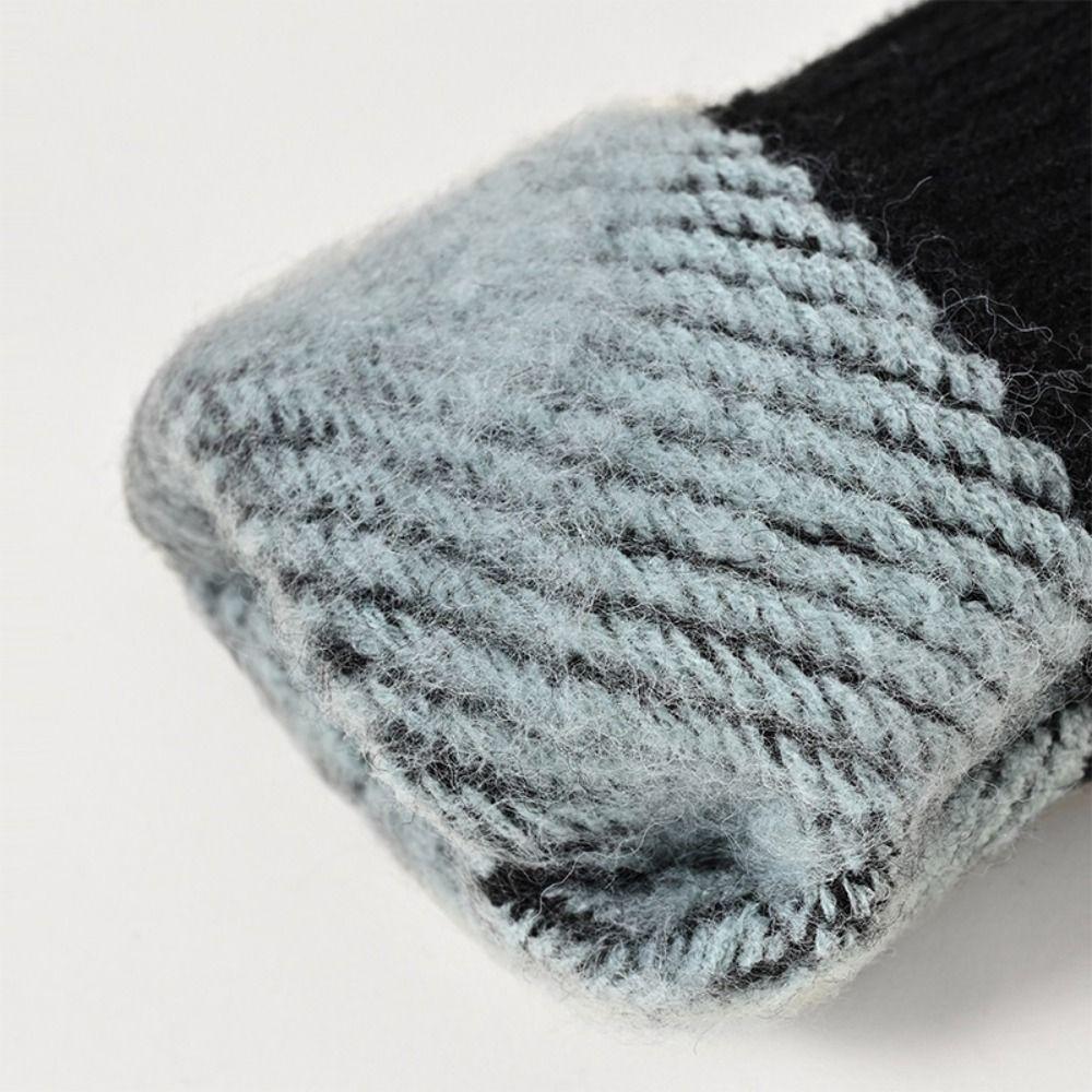 Утолщенные мужские вязаные перчатки, однотонные перчатки с полным пальцем, зимние вязаные шерстяные перчатки для спорта