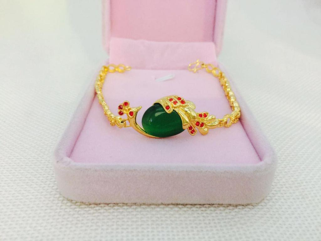 Европейский позолоченный женский набор: колье и браслет с подвеской 'Кошачий глаз' и 'Павлин'