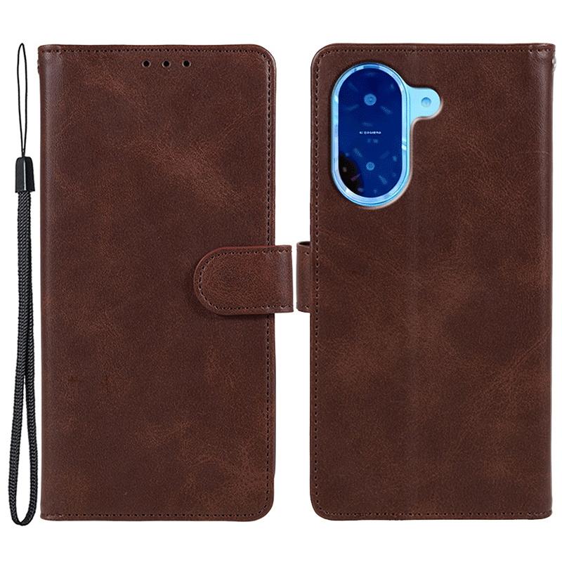 For Xiaomi Redmi A5 4G (171.7mm)/Poco C71 4G Case Calf Texture PU Leather Wallet Phone Cover with Wrist Strap