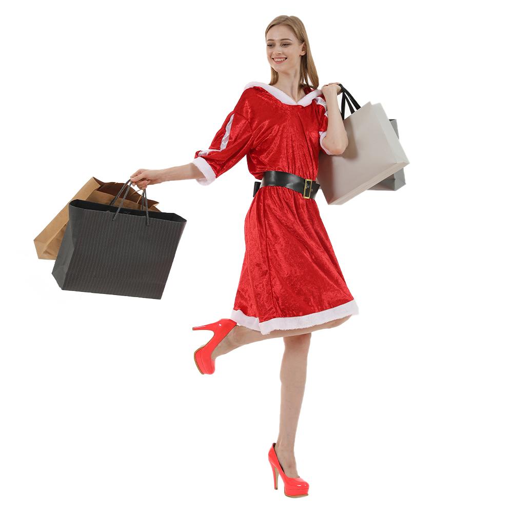Рождественский женский костюм из 2 предметов миссис Клаус Санта-Клауса для рождественской вечеринки, платье с капюшоном