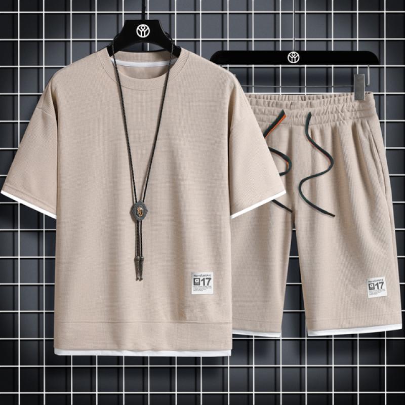 Летний мужской комплект из льняной ткани, однотонная футболка и шорты, комплект из двух предметов, мужской спортивный костюм, модный дышащий спортивный костюм