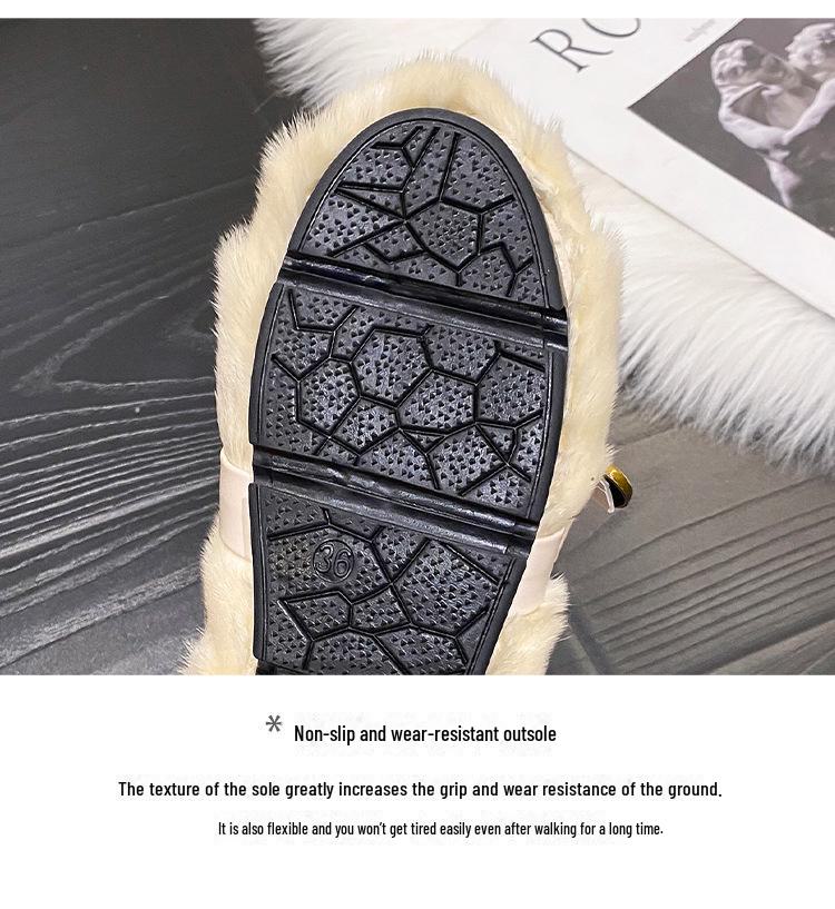 Зимние женские мокасины в корейском стиле из меха норки с бантом 2023 года: Теплые туфли на плоской подошве без застежек